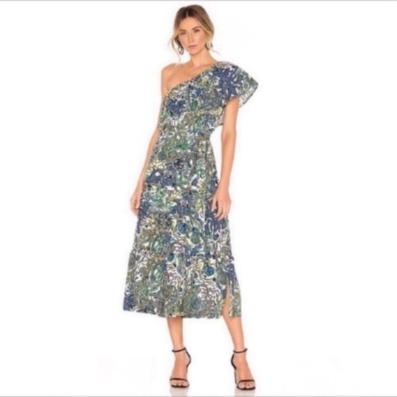 A.L.C. Dress Janelle One Shoulder Midi in Green Floral A.L.C. Dress Janelle One Shoulder Midi in Green Floral